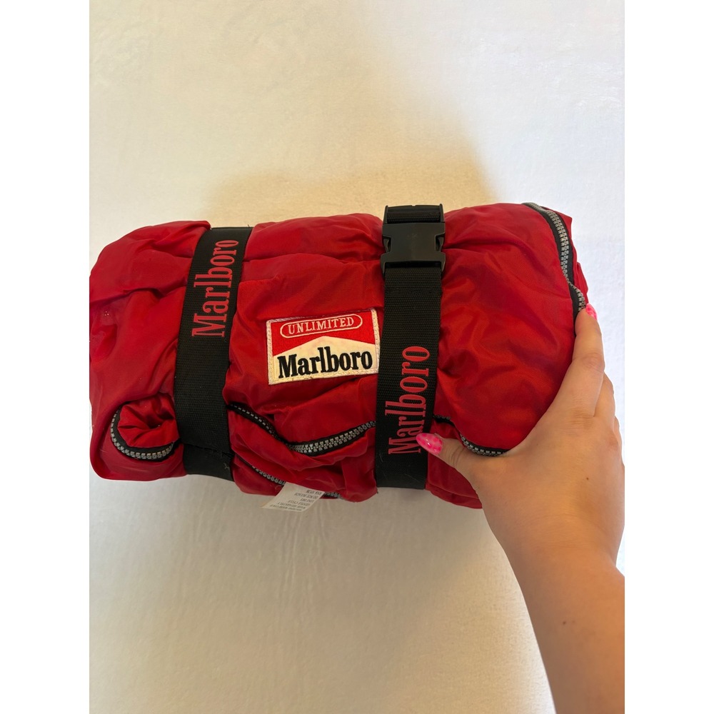 Vintage Marlboro Unlimited Red Sleeping Bag Camping Gear 90s Tobacco Promo Logo
